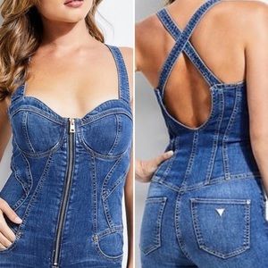 Guess Wren Wash Denim Bodycon Jumpsuit